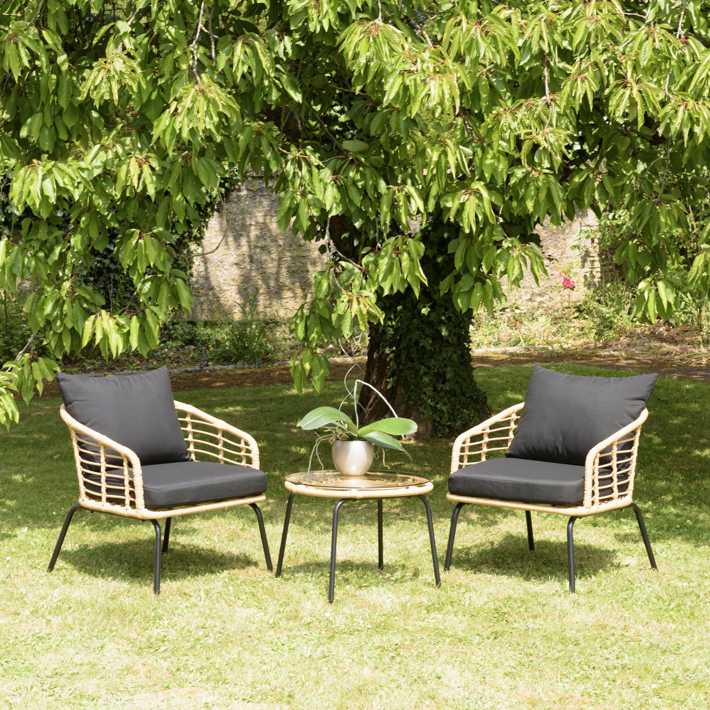 Malo - Lot De 2 Fauteuils Jardin - Noir/Bois Clair