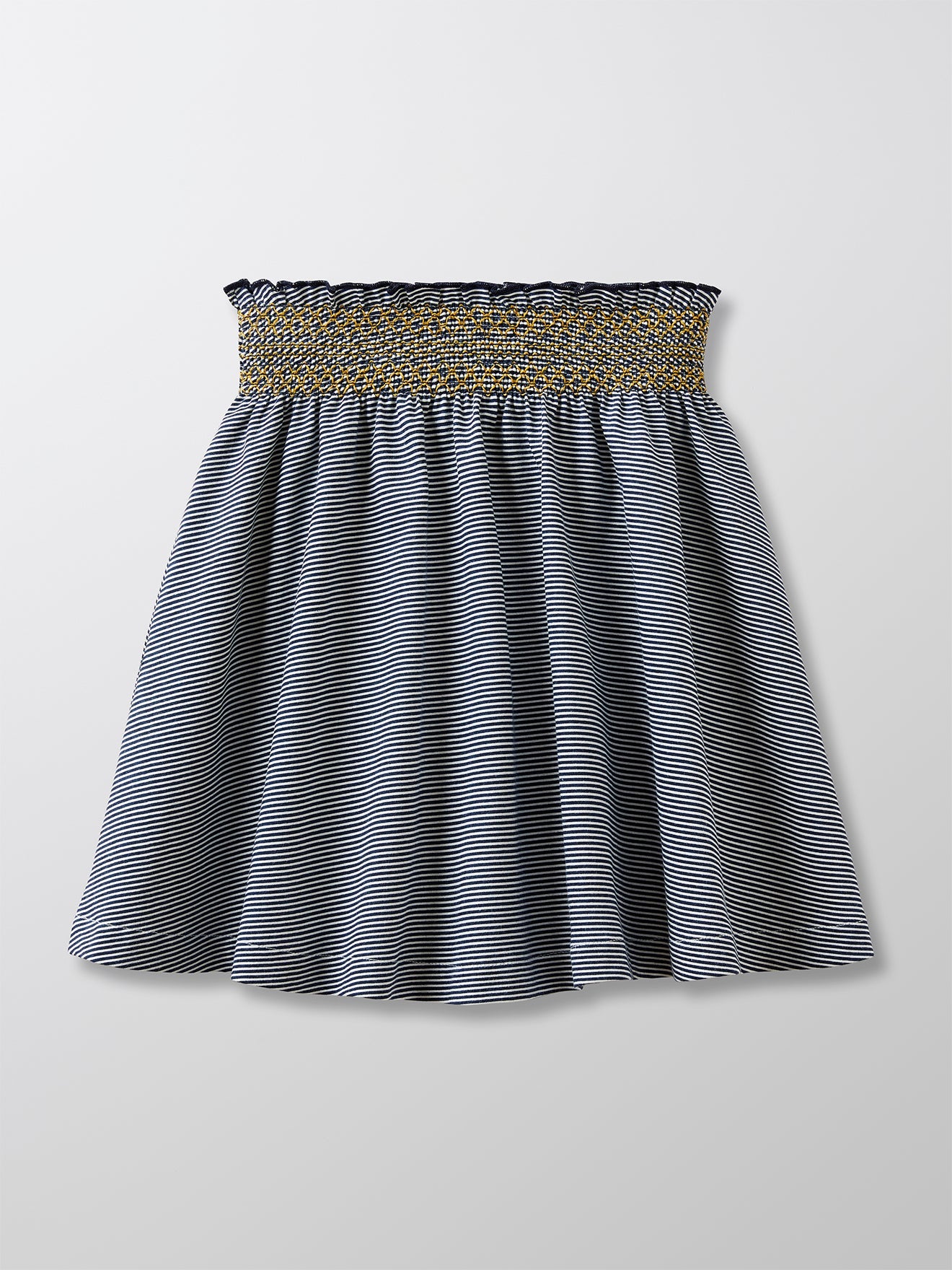 Jupe Maille Smock - Bleu Fonce Raye - Fille