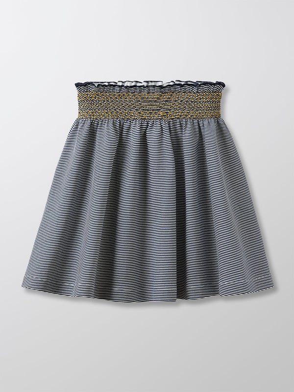 Jupe Maille Smock - Bleu Fonce Raye - Fille