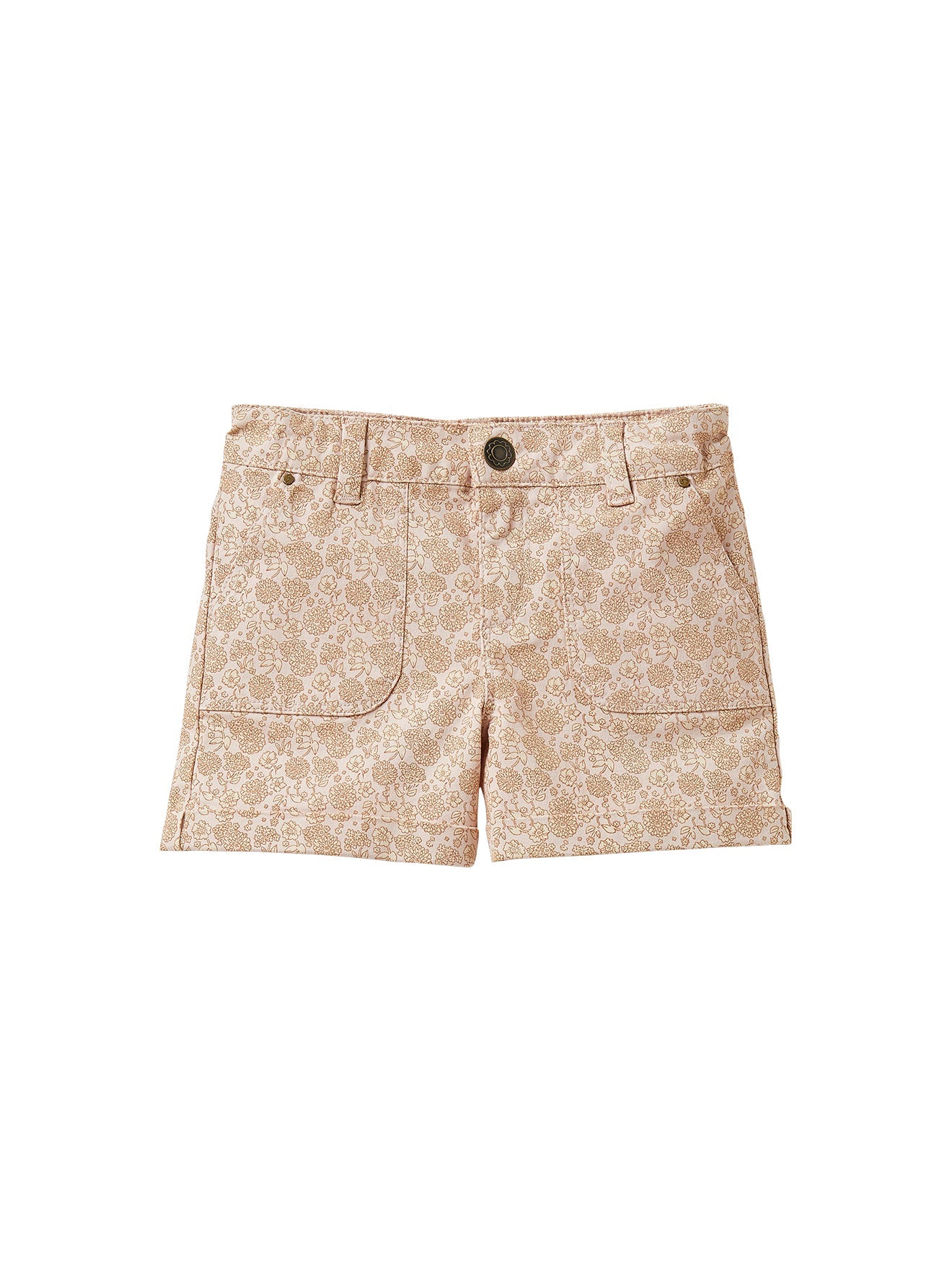 Short Poches Plaquées - Rose Clair Uni Avec Decor - Fille
