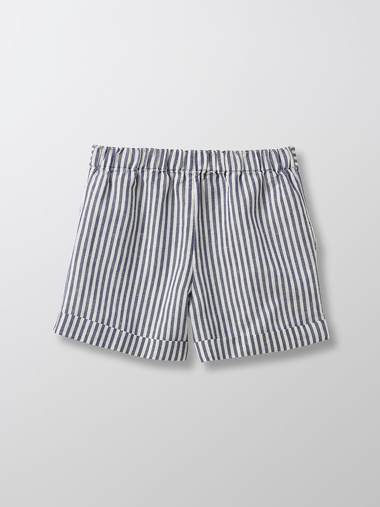 Cyrillus - Short Coton/Lin - Bleu Moyen Raye - Fille