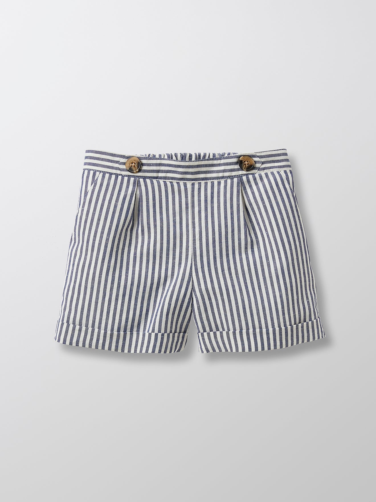 Short Coton/Lin - Bleu Moyen Raye - Fille