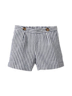 Cyrillus - Short Coton/Lin - Bleu Moyen Raye - Fille