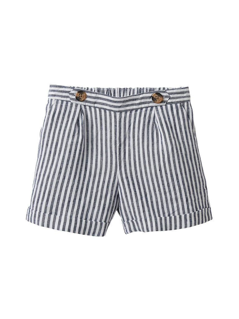 Cyrillus - Short Coton/Lin - Bleu Moyen Raye - Fille