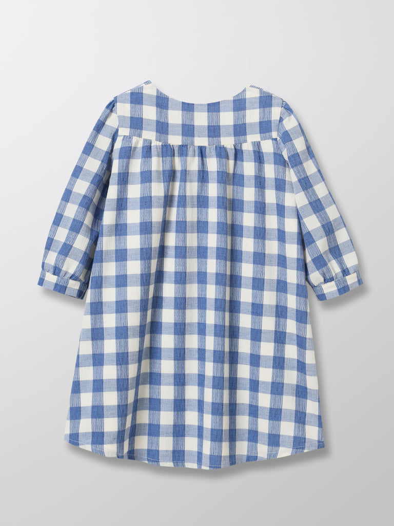 Cyrillus - Robe Housse Col V - Bleu Moyen Carreaux - Fille