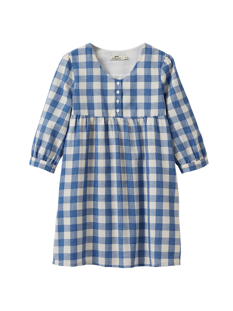 Cyrillus - Robe Housse Col V - Bleu Moyen Carreaux - Fille