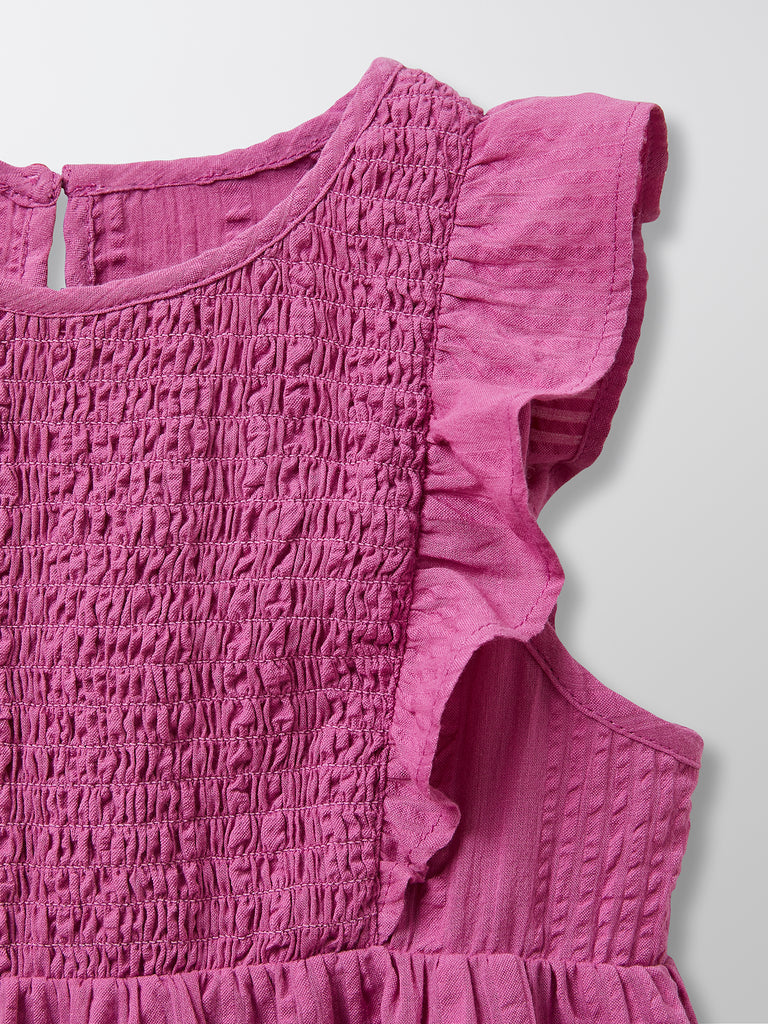 Cyrillus - Robe Plastron Smocké - Violet Moyen Uni - Fille