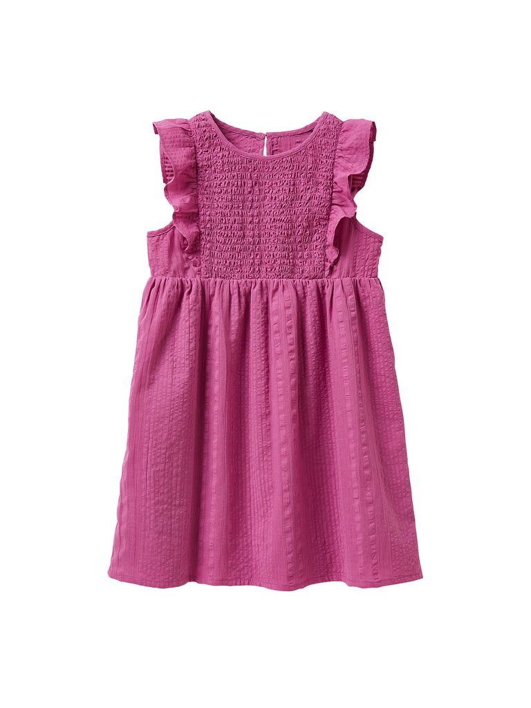 Cyrillus - Robe Plastron Smocké - Violet Moyen Uni - Fille