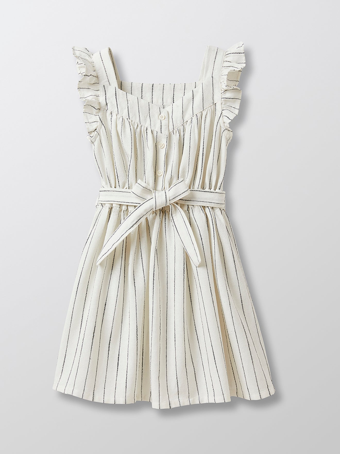 Robe Encol Carré - Blanc Clair Raye - Fille
