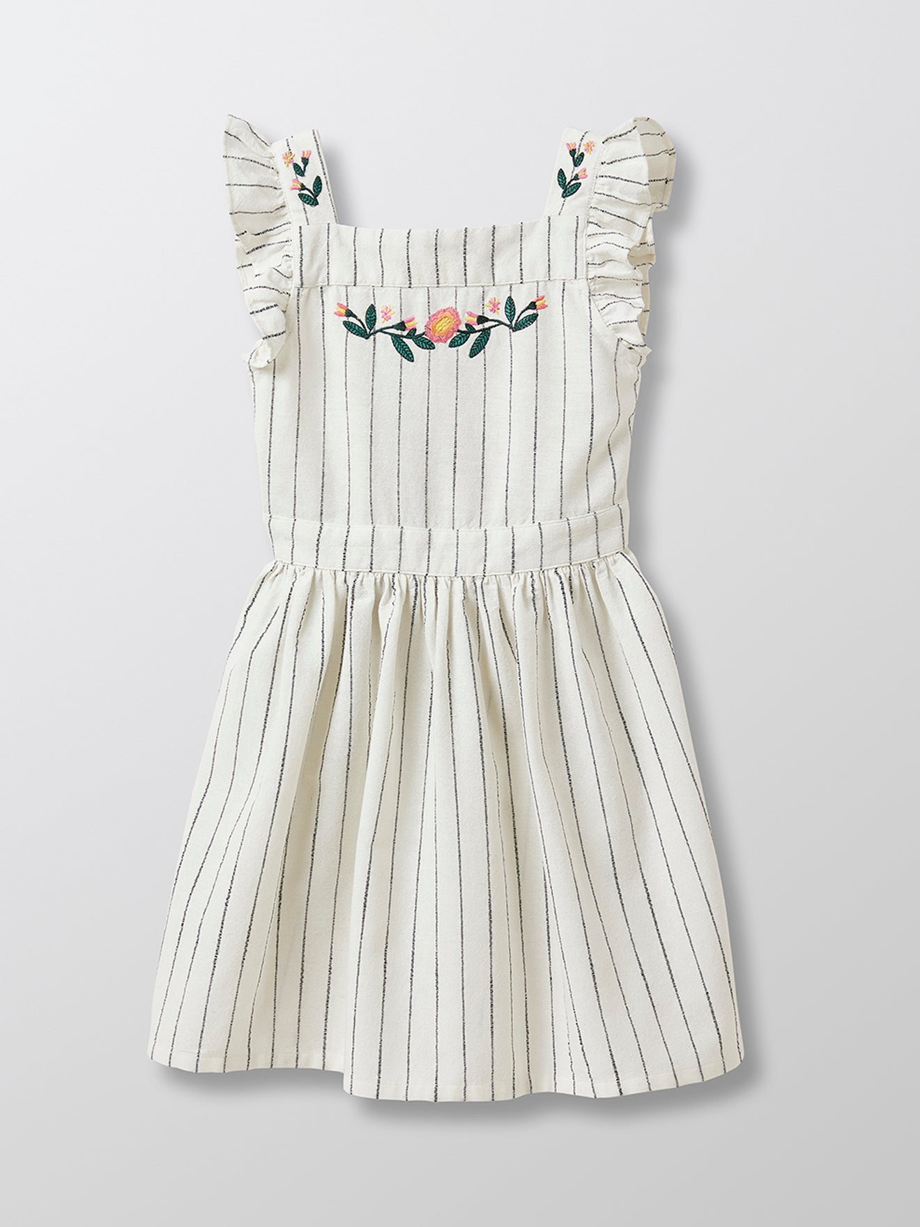 Robe Encol Carré - Blanc Clair Raye - Fille