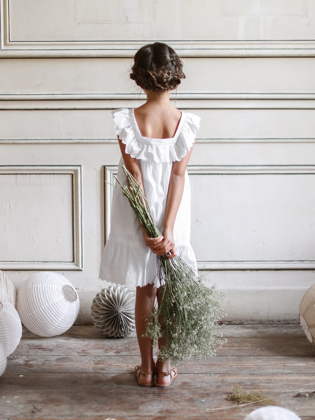 Robe Broderie - Blanc Clair Uni - Fille