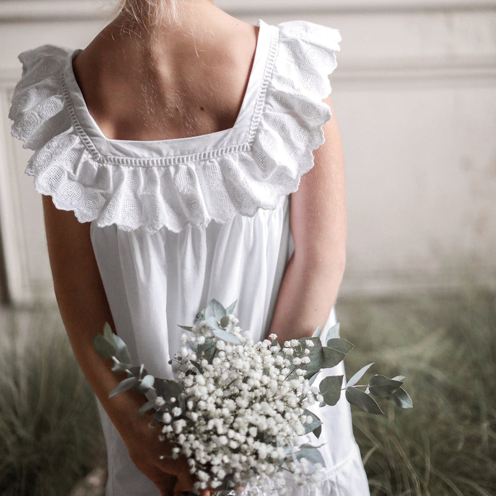 Robe Broderie - Blanc Clair Uni - Fille