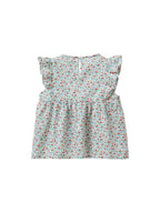 Blouse Plastron Smocké - Bleu Clair Imprime - Fille