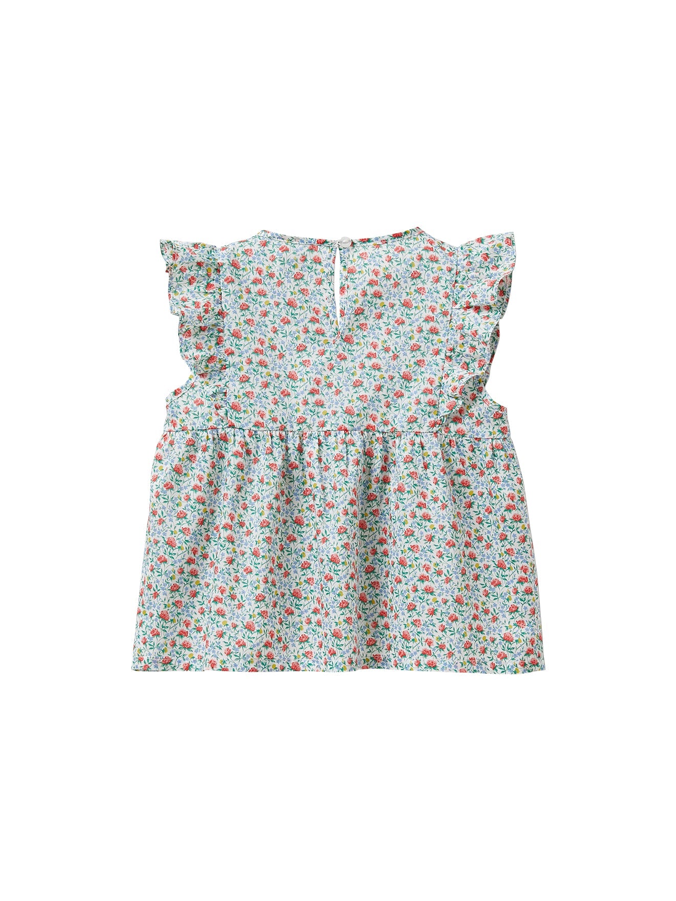 Blouse Plastron Smocké - Bleu Clair Imprime - Fille