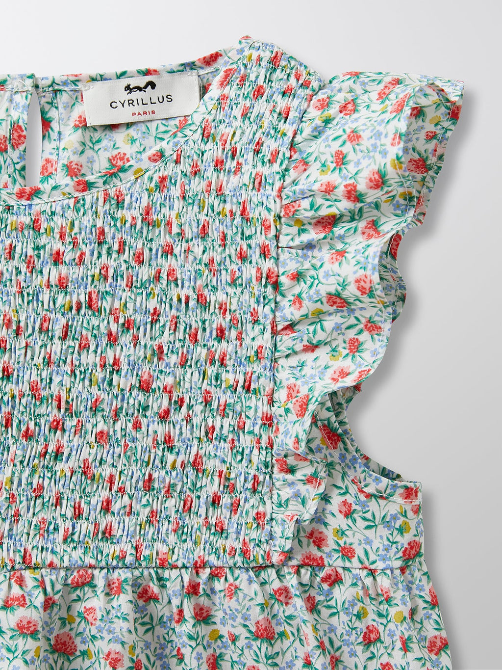 Blouse Plastron Smocké - Bleu Clair Imprime - Fille