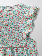 Blouse Plastron Smocké - Bleu Clair Imprime - Fille