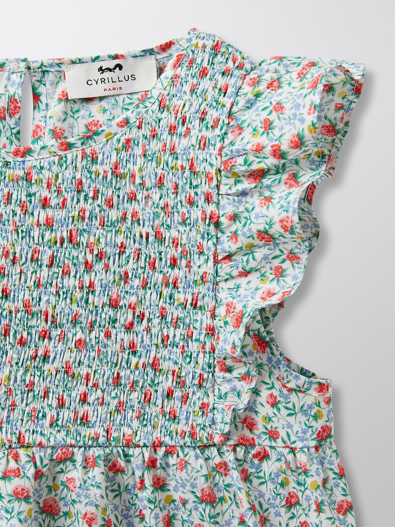 Blouse Plastron Smocké - Bleu Clair Imprime - Fille