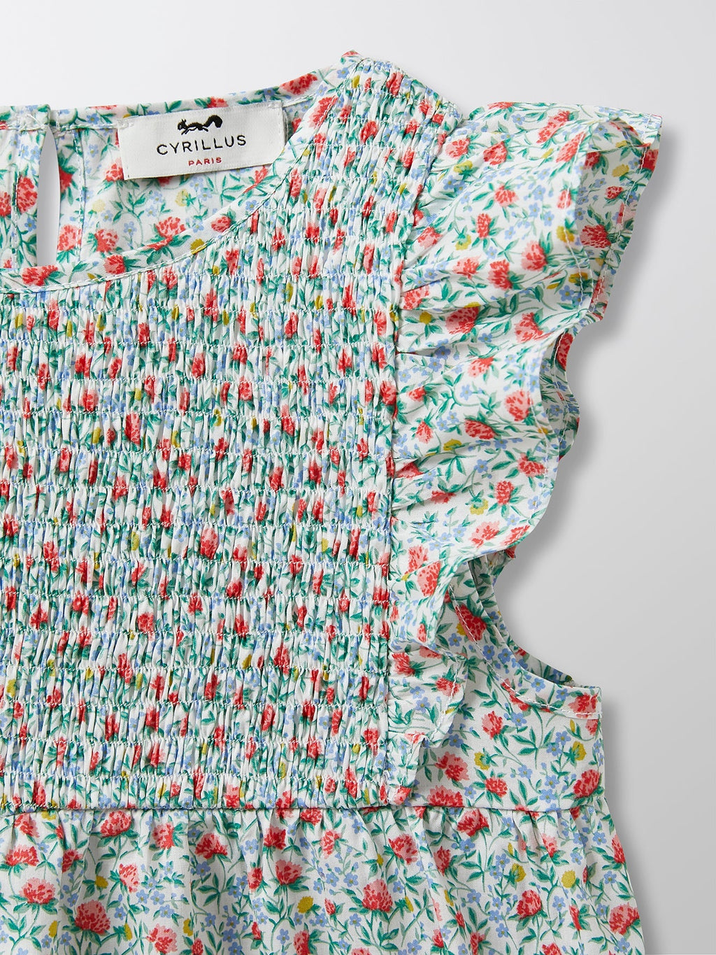Blouse Plastron Smocké - Bleu Clair Imprime - Fille