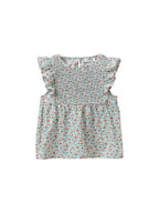 Blouse Plastron Smocké - Bleu Clair Imprime - Fille