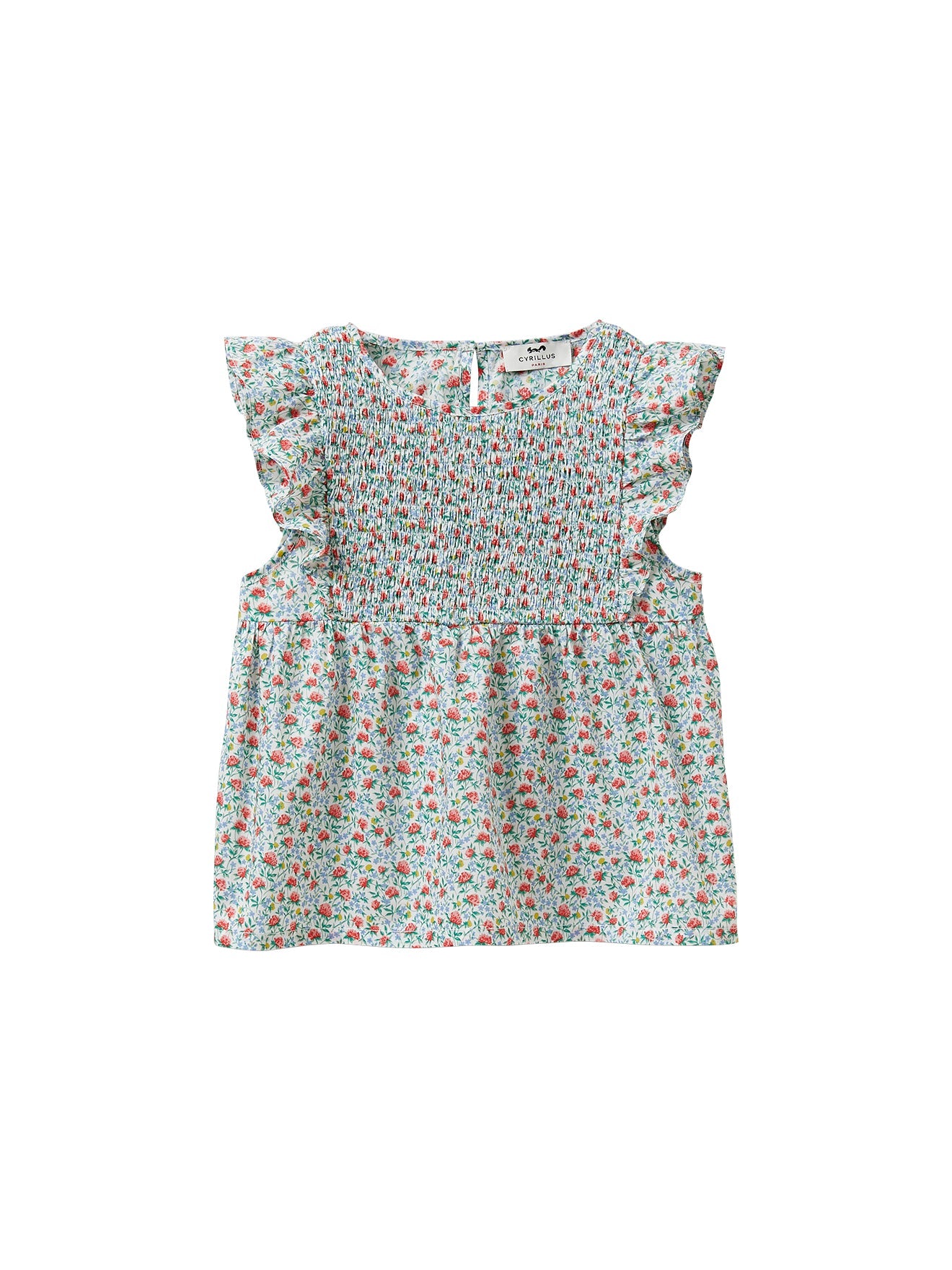 Blouse Plastron Smocké - Bleu Clair Imprime - Fille
