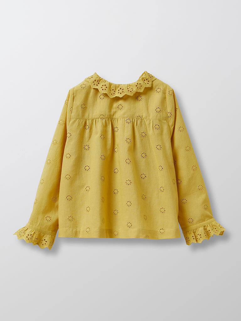Cyrillus - Chemise Ml Broderie - Vert Moyen Uni - Fille