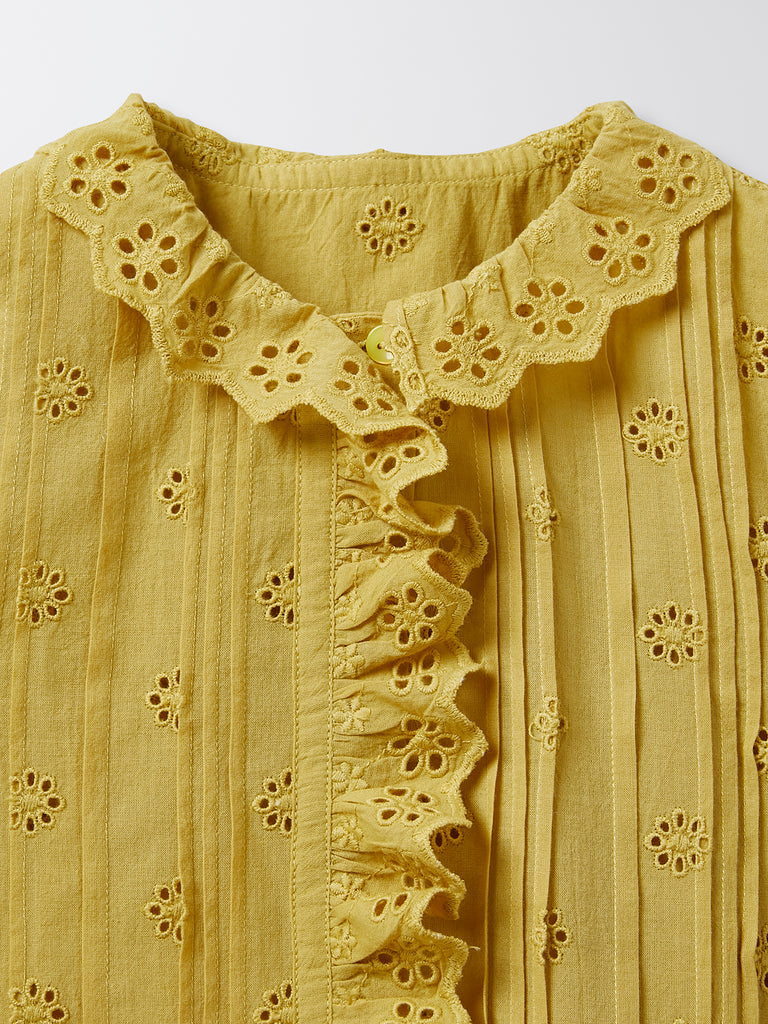 Cyrillus - Chemise Ml Broderie - Vert Moyen Uni - Fille