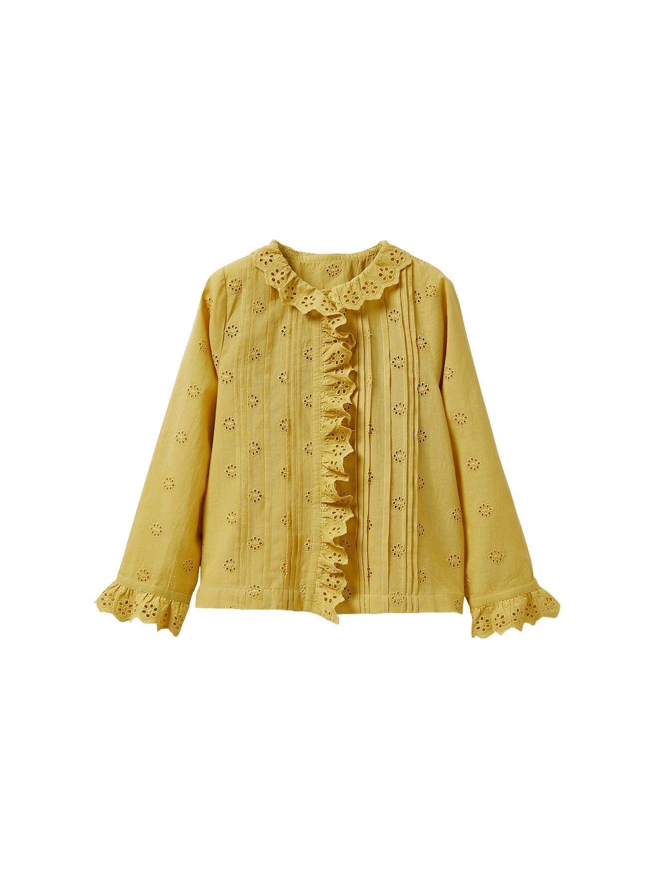 Chemise Ml Broderie - Vert Moyen Uni - Fille