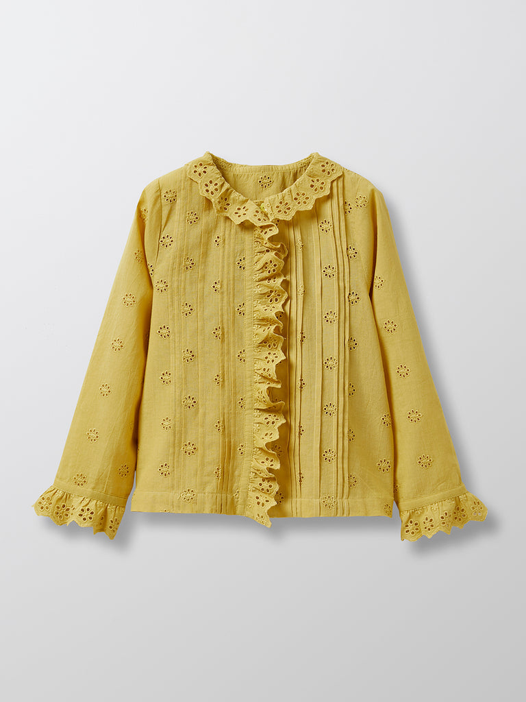 Cyrillus - Chemise Ml Broderie - Vert Moyen Uni - Fille