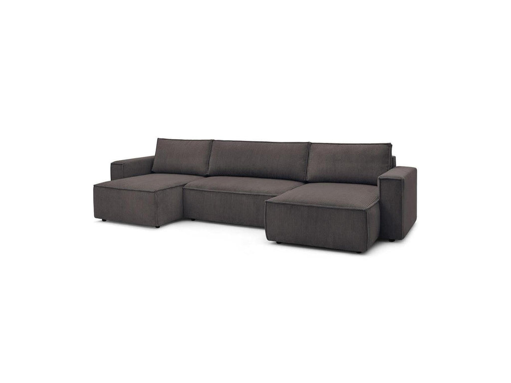 Nihad - Canapé Panoramique Convertible Coffre - Tissu Velours Côtelé