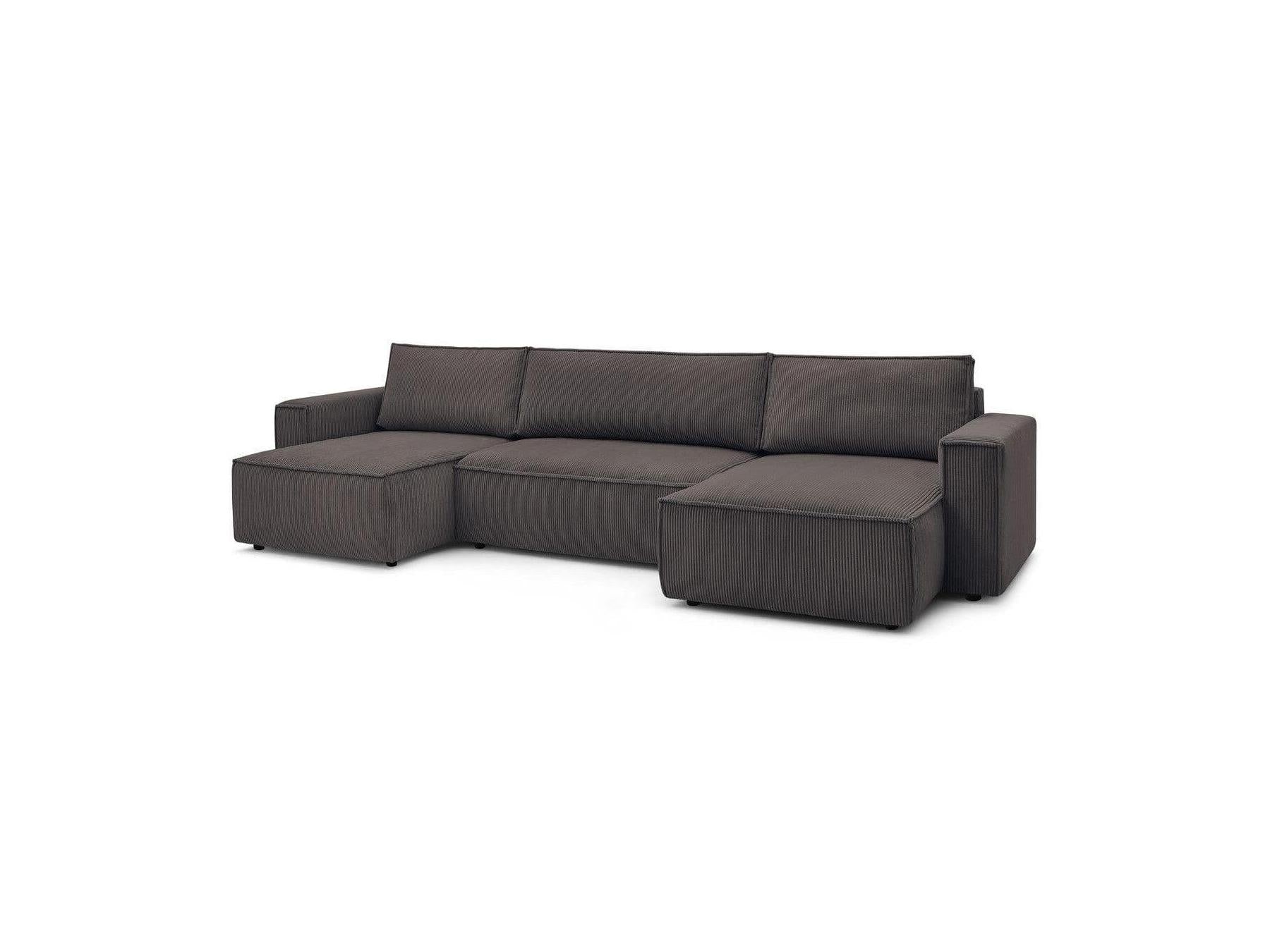 Nihad - Canapé Panoramique Convertible Coffre - Tissu Velours Côtelé