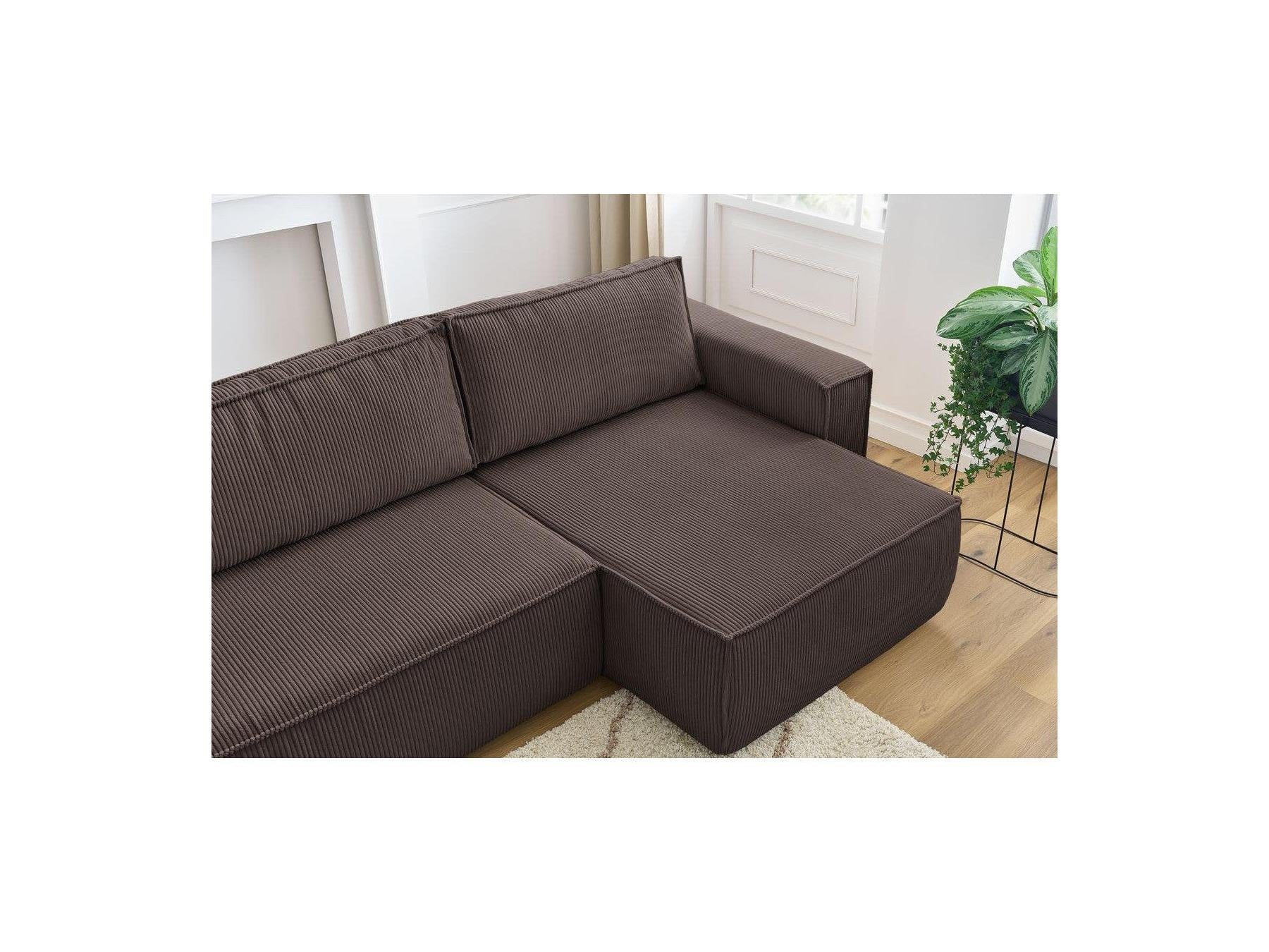 Nihad - Canapé Panoramique Convertible Coffre - Tissu Velours Côtelé