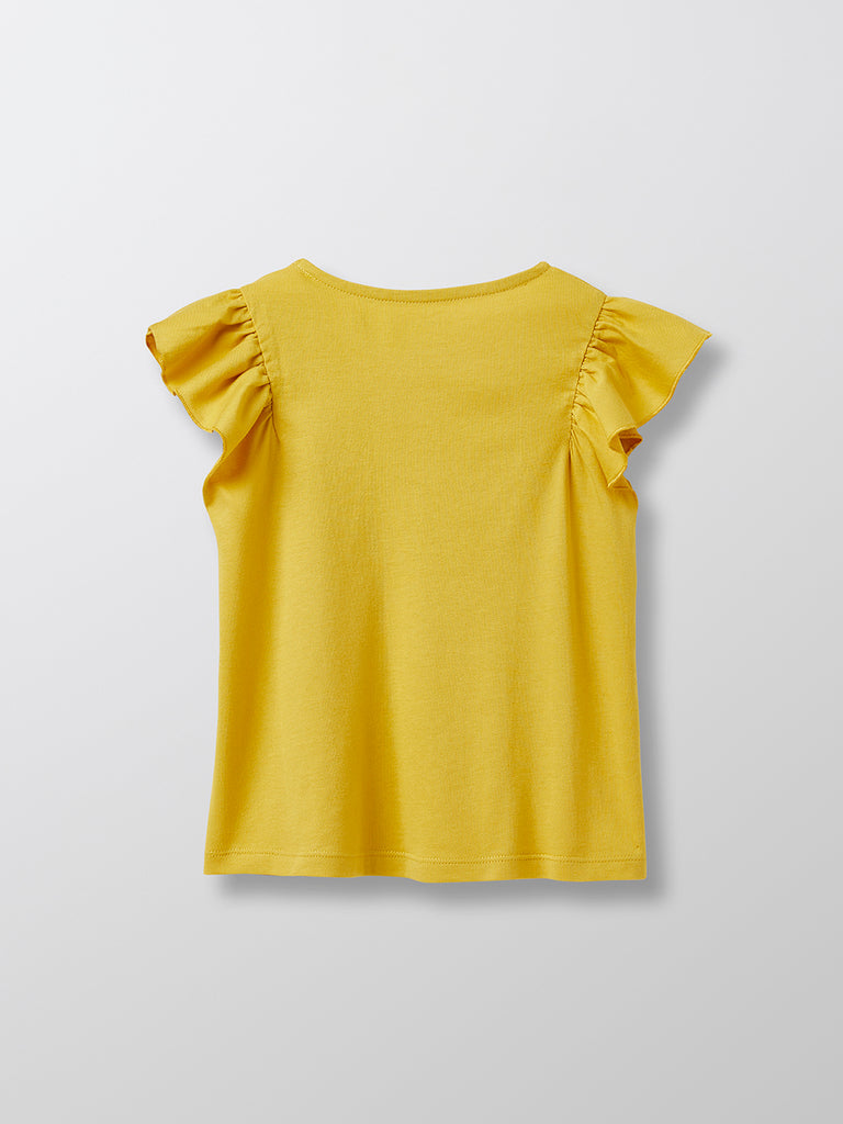 Cyrillus - T-shirt  Man Volant - Vert Moyen Uni Avec Decor - Fille
