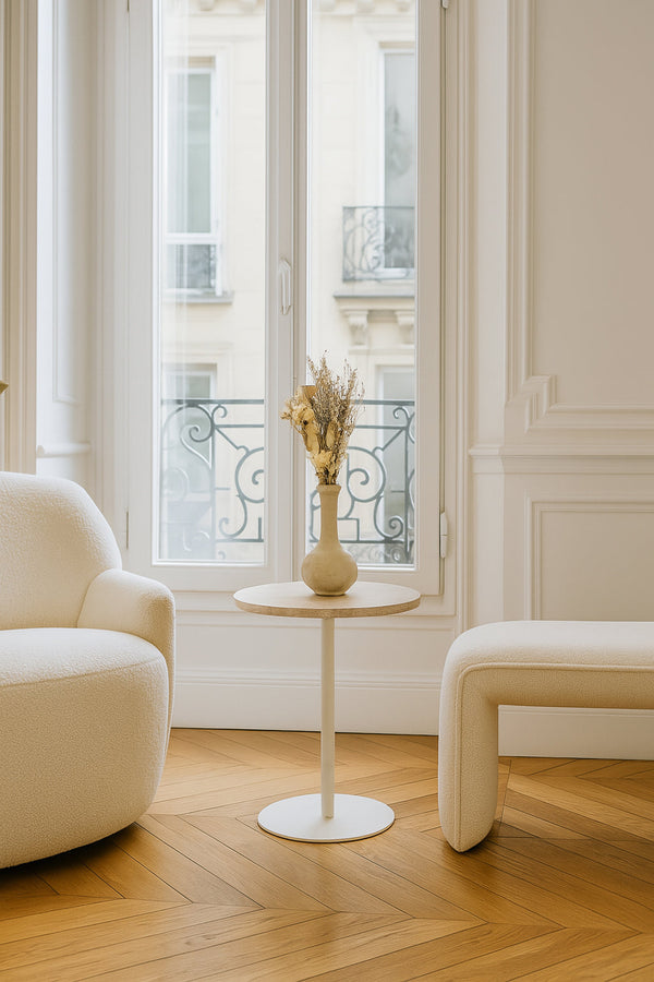 Travi - Meuble D'Appoint - Effet Travertin - Beige/Blanc