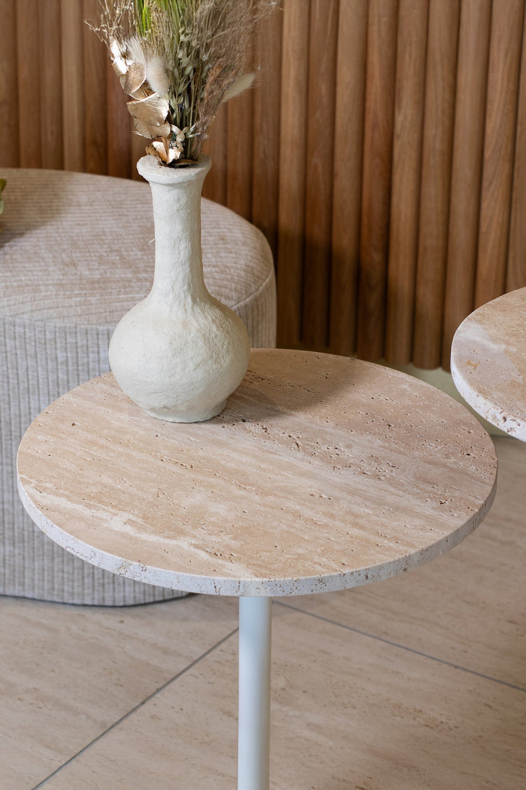 Travi - Meuble D'Appoint - Effet Travertin - Beige/Blanc