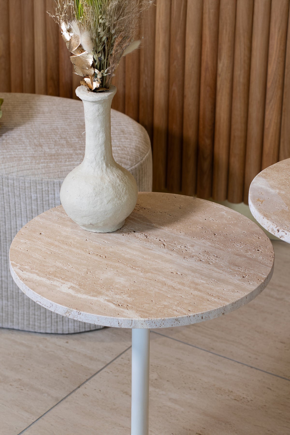 Travi - Meuble D'Appoint - Effet Travertin - Beige/Blanc