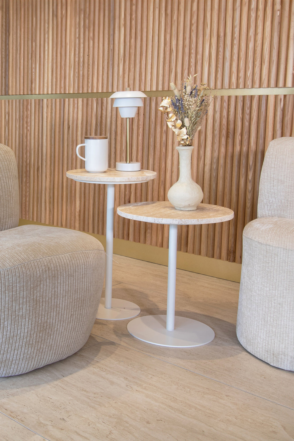 Travi - Meuble D'Appoint - Effet Travertin - Beige/Blanc