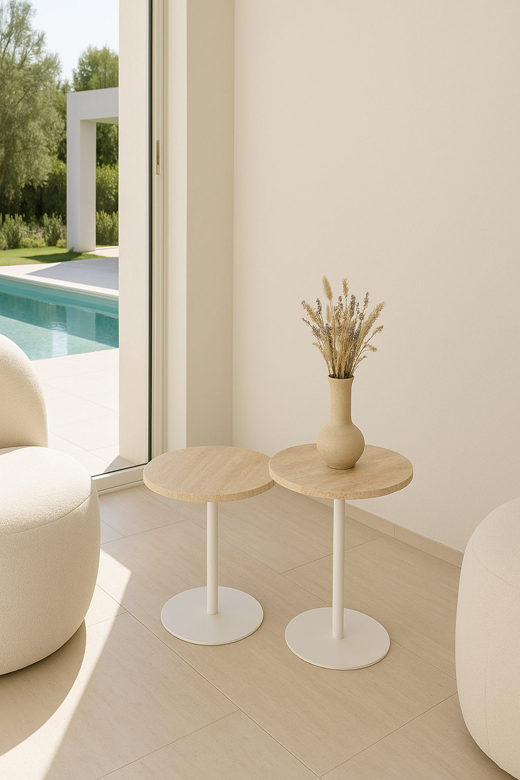 Travi - Meuble D'Appoint - Effet Travertin - Beige/Blanc