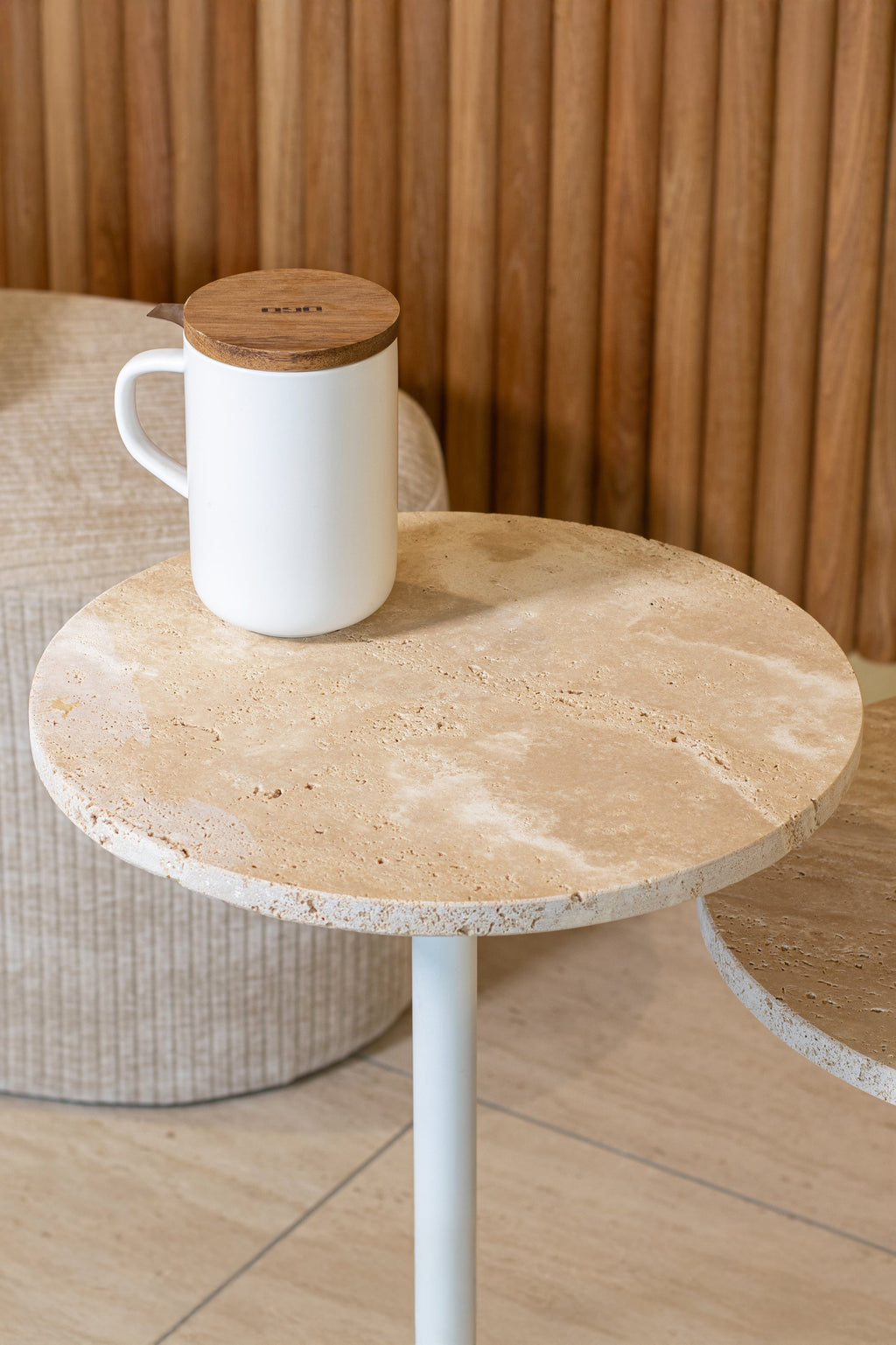 Travi - Meuble D'Appoint - Effet Travertin - Beige/Blanc
