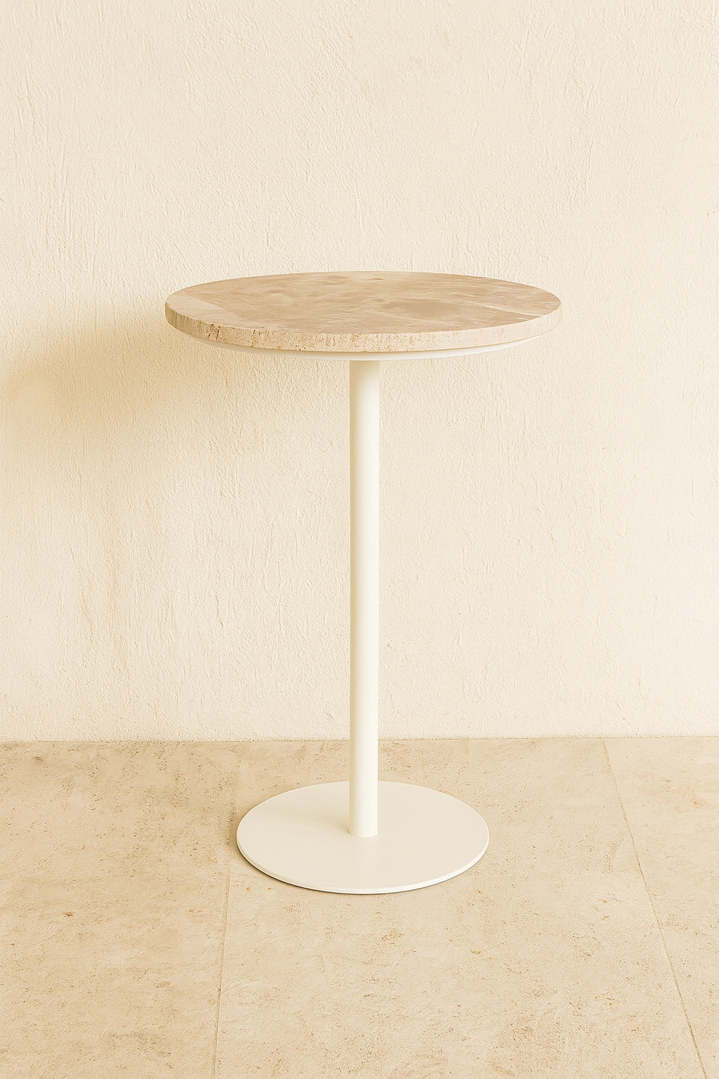 Travi - Meuble D'Appoint - Effet Travertin - Beige/Blanc