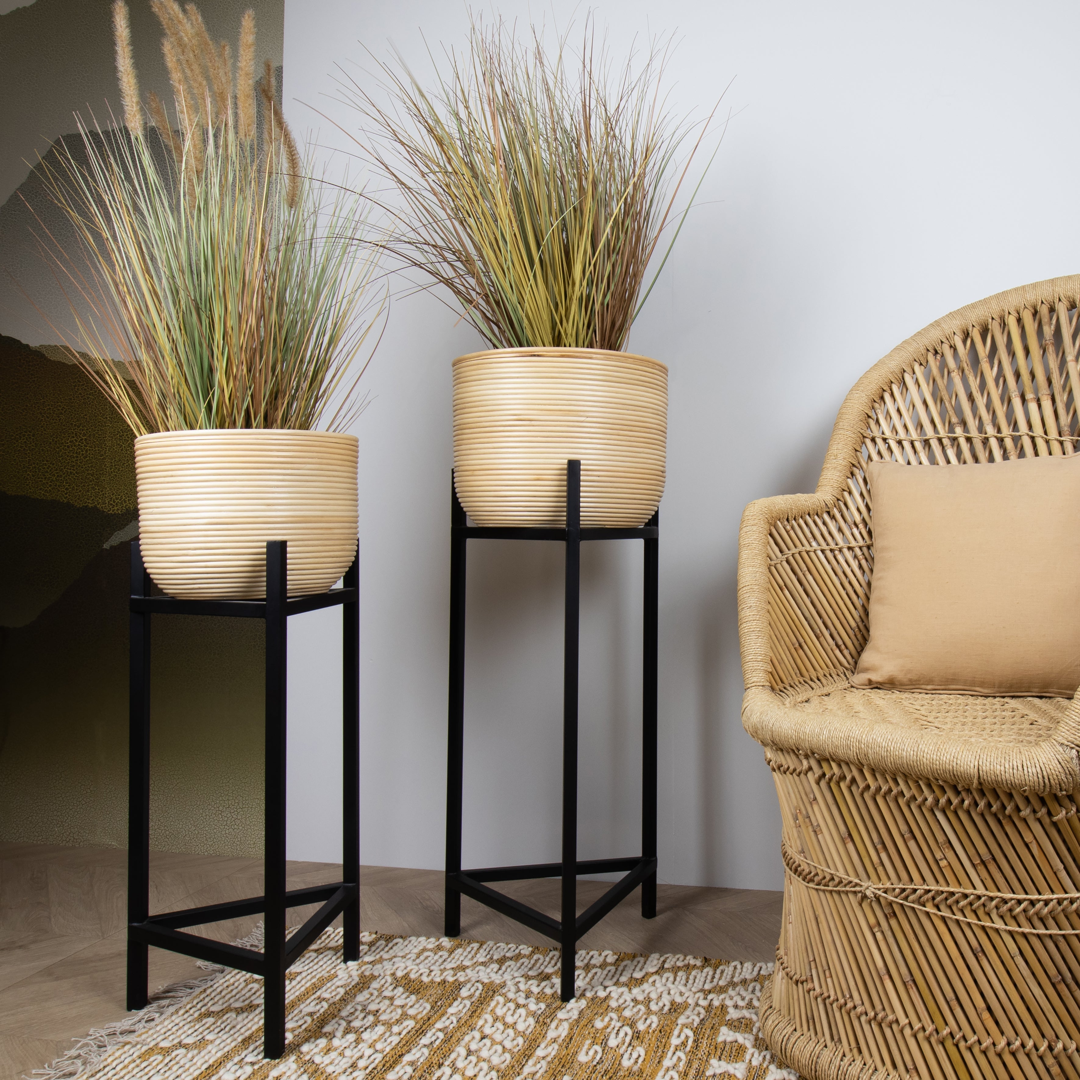 Lima - Cache Pot Medium - Rotin/Metal - Noir