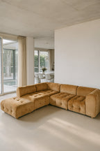Twiggy - Canapé Angle 5 Modules - Velours Pané - Ocre Orangé