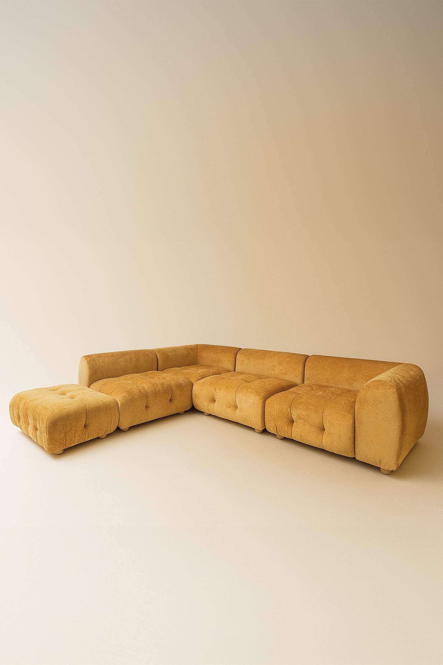 Twiggy - Canapé Angle 5 Modules - Velours Pané - Ocre Orangé