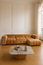 Twiggy - Canapé Angle 4 Modules - Velours Pané - Ocre Orangé