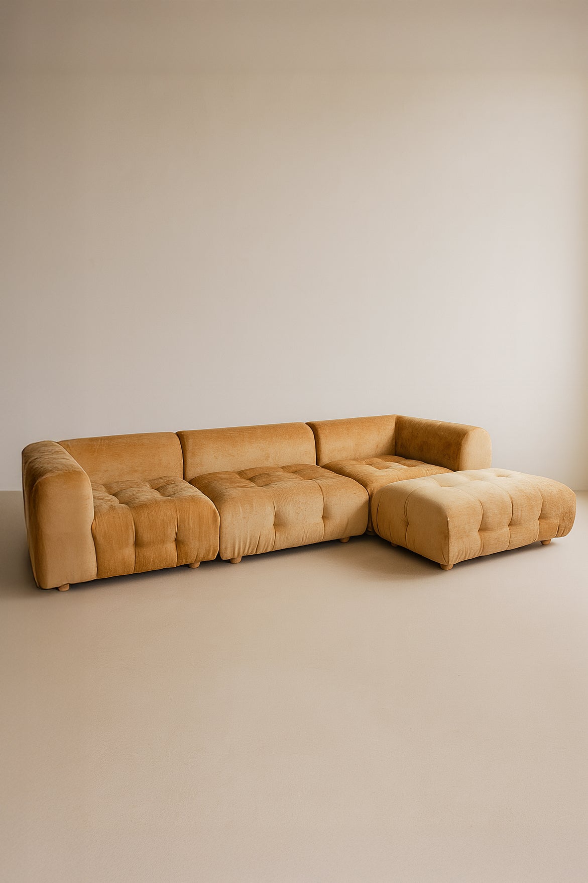 Twiggy - Canapé Angle 4 Modules - Velours Pané - Ocre Orangé