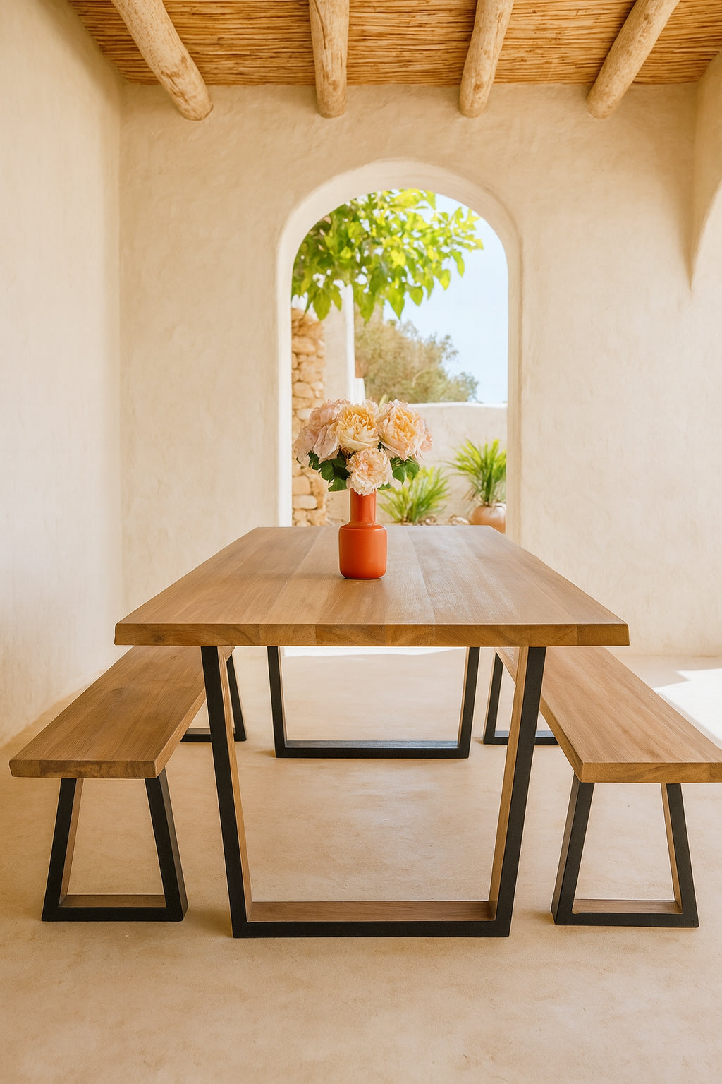 Petit Ensemble Table Et Bancs Hera - Bois De Pin Et Acacia
