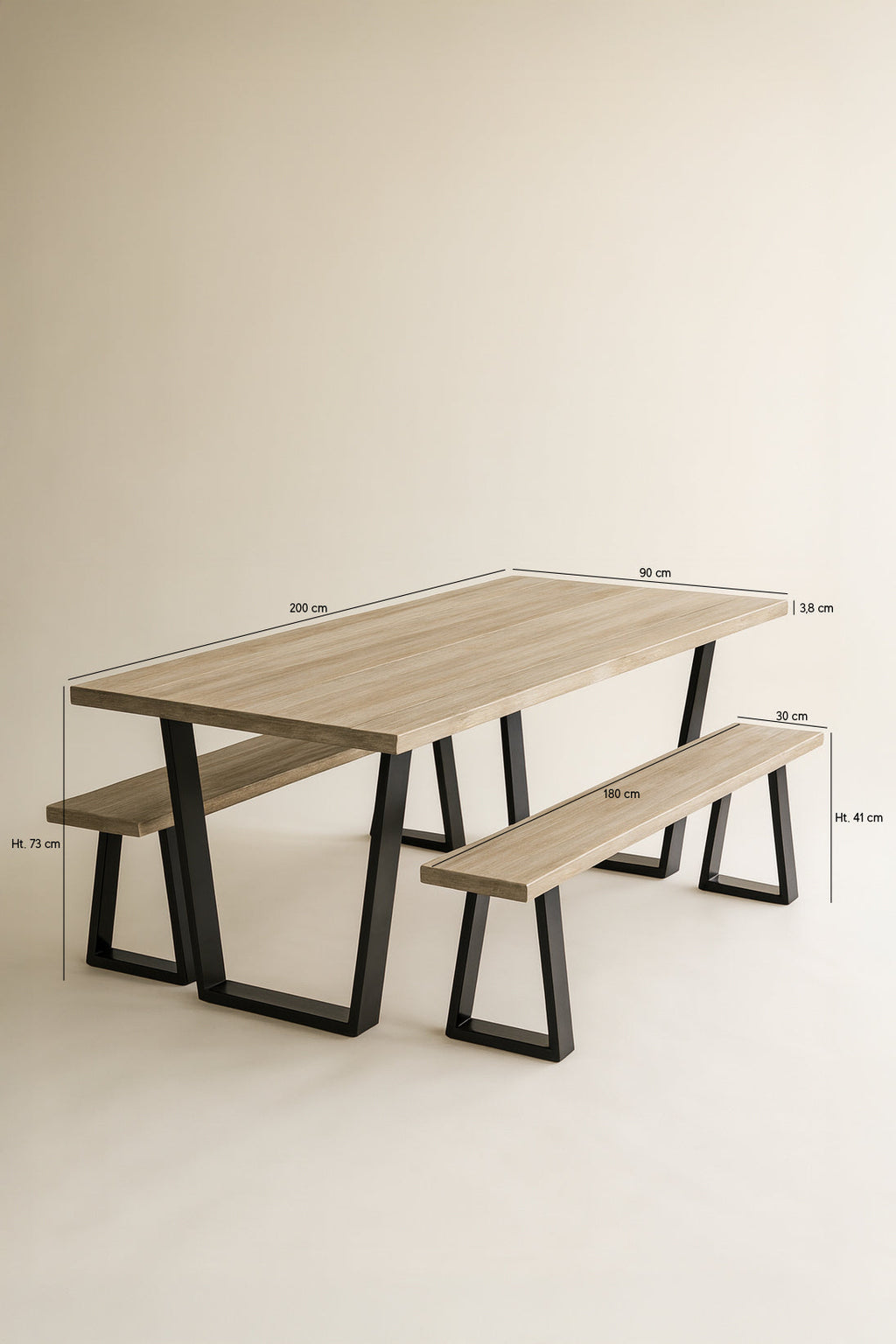 Petit Ensemble Table Et Bancs Hera - Bois De Pin Et Acacia