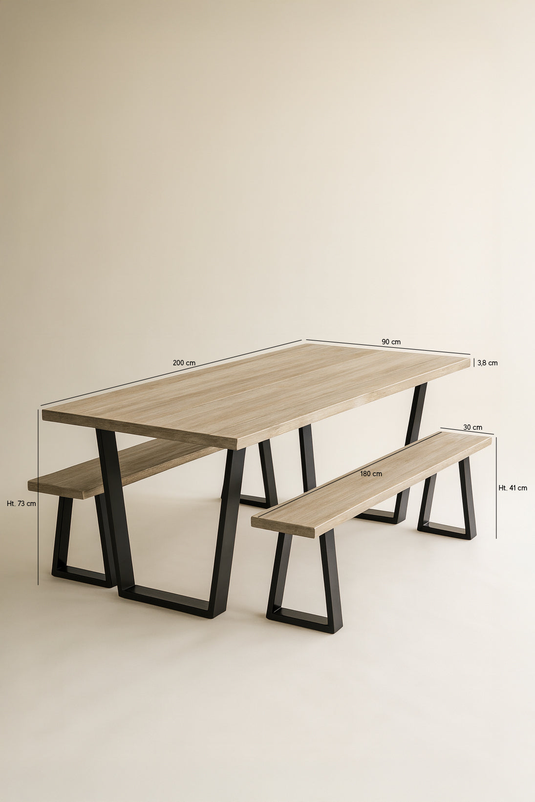 Petit Ensemble Table Et Bancs Hera - Bois De Pin Et Acacia