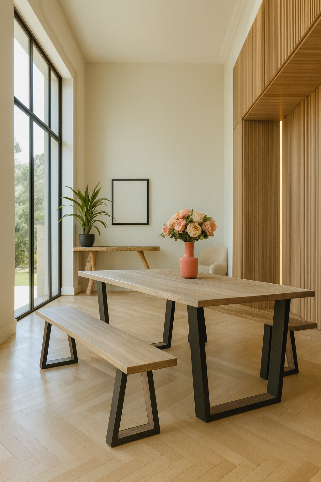 Hera - Lot 2 Bancs - Métal/Acacia/Bois - Noir/Naturel