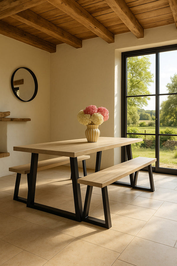 Hera - Lot2 Banc - Bois De Pin/Métal/Acacia - Noir