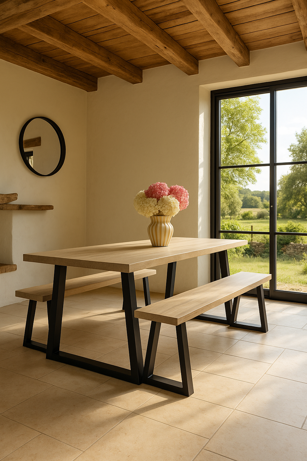 Hera - Lot2 Banc - Bois De Pin/Métal/Acacia - Noir